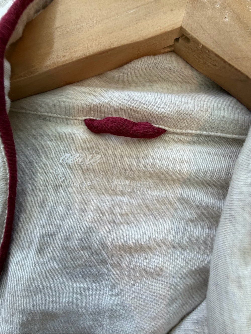 aerie Cream Pajama Set with Burgundy Trim - Picture 3 of 7